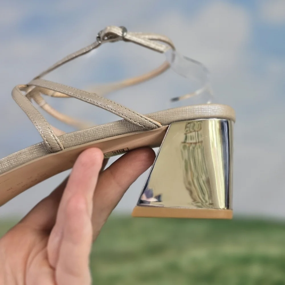 White House Black Market | Tillie elegant strappy ankle wrap mirror heels